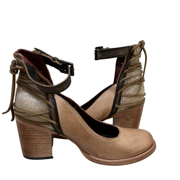Freebird by Steven Womens Raeanne Leather Heeled Ankle Shoes Size 10 Beige Multi - Picture 9 of 14